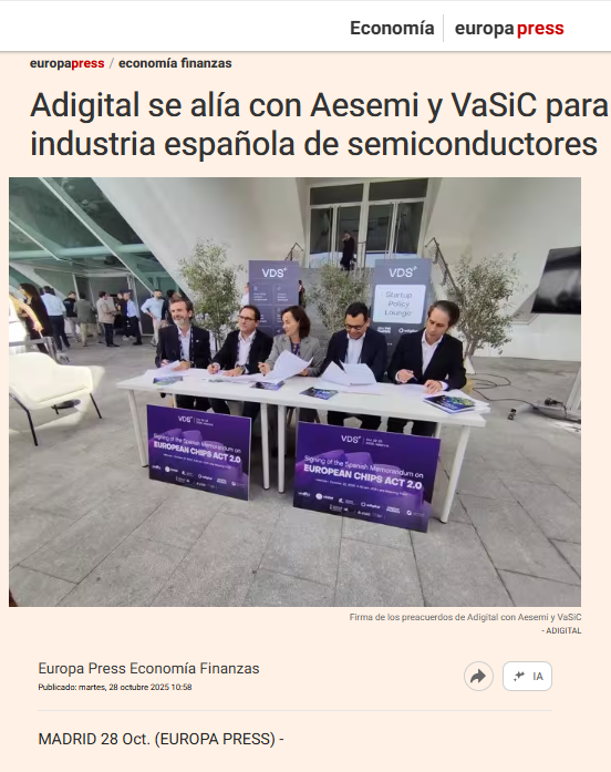 Adigital se alía con Aesemi y VaSiC para impulsar la industria española semiconductores